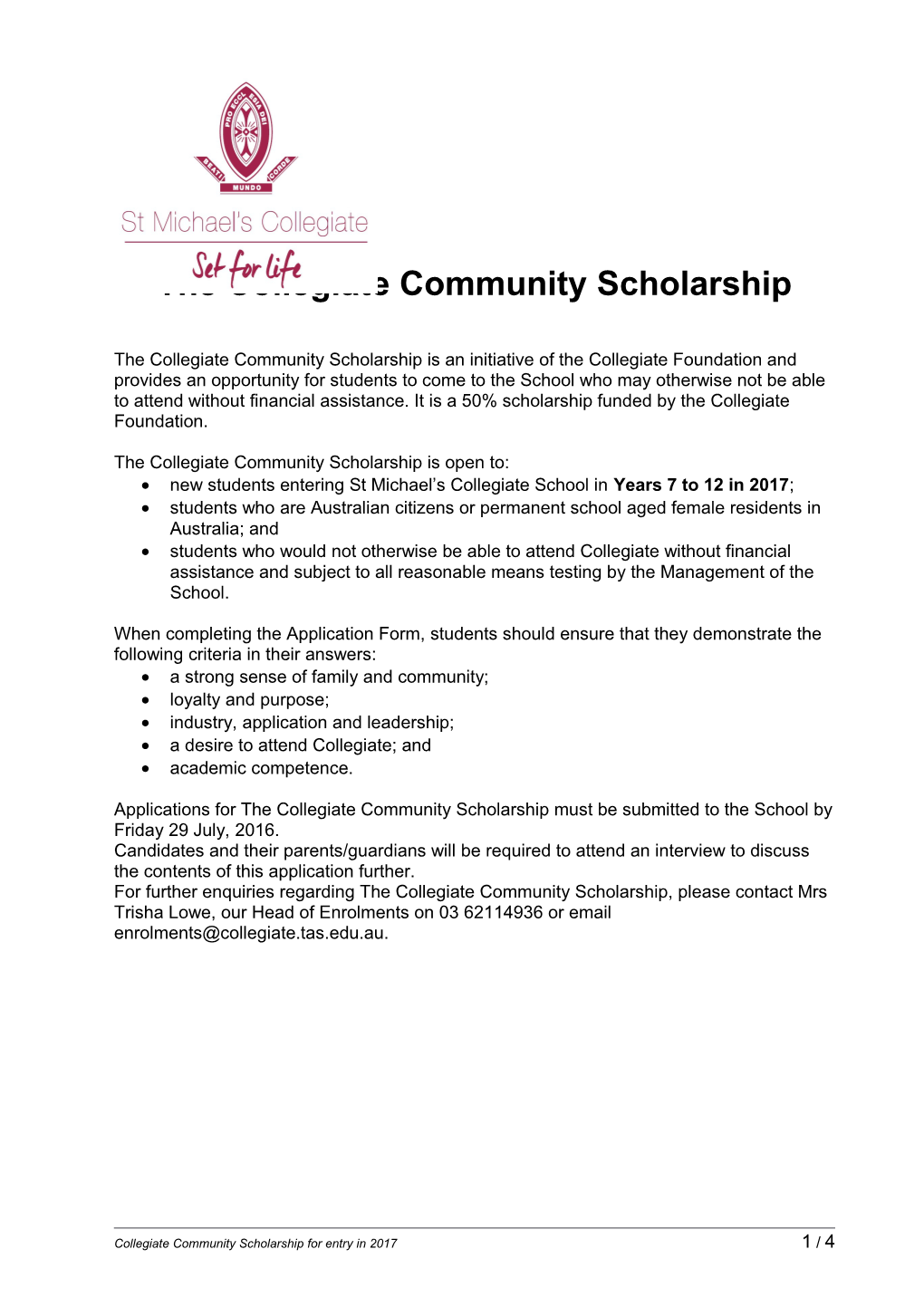 The Collegiate Community Scholarship