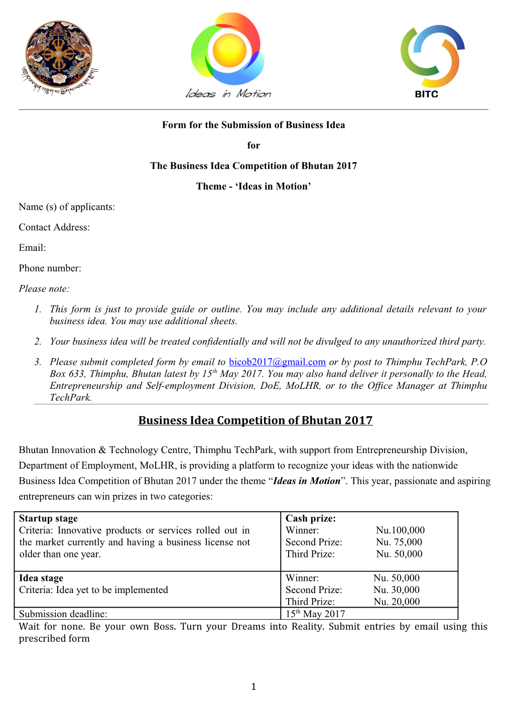 Form for the Submission of Business Idea