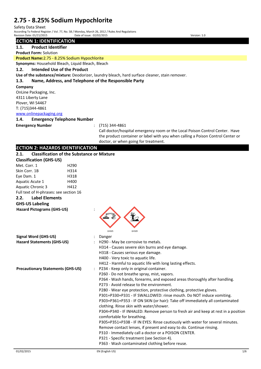 Section 1: Identification