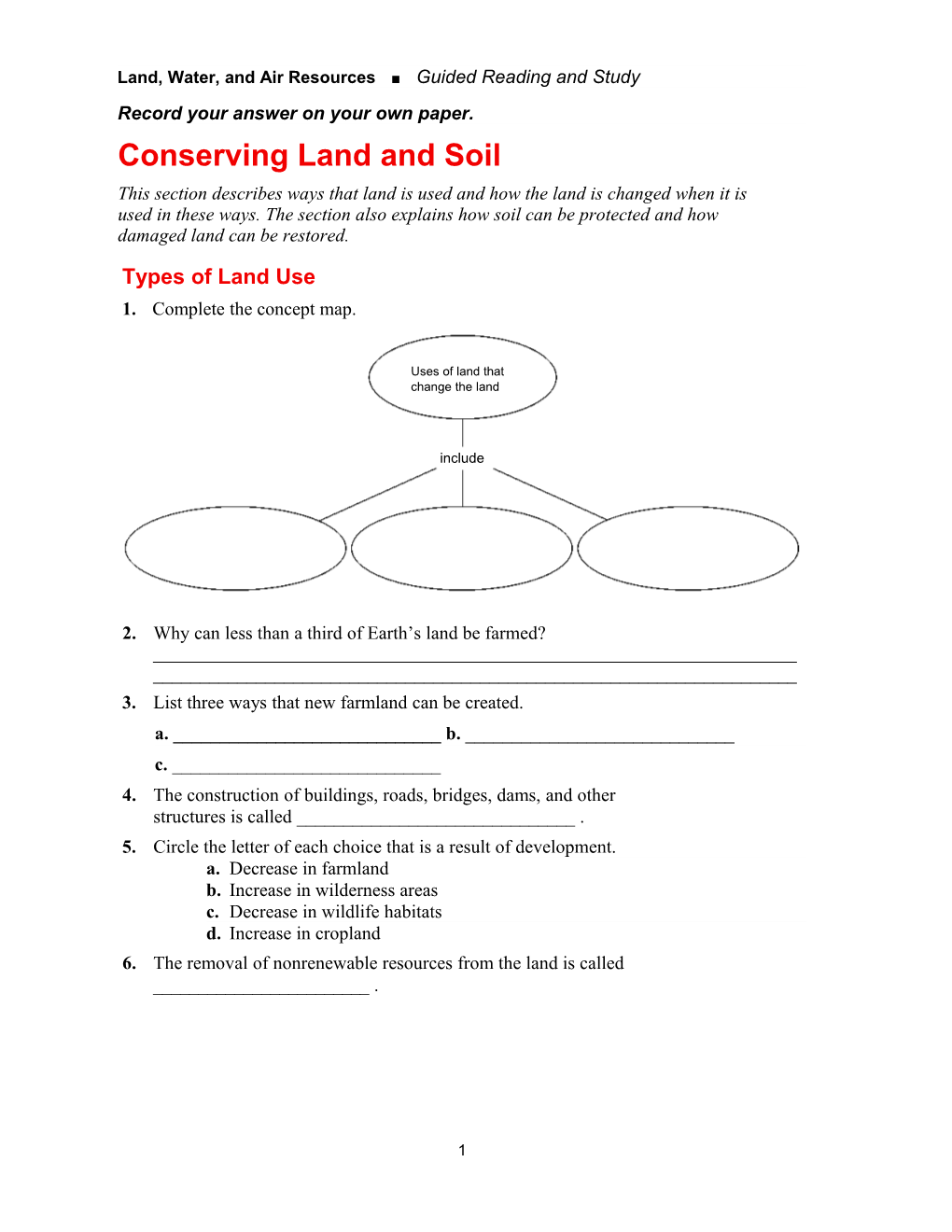 Land, Water, and Air Resources Guided Reading and Study