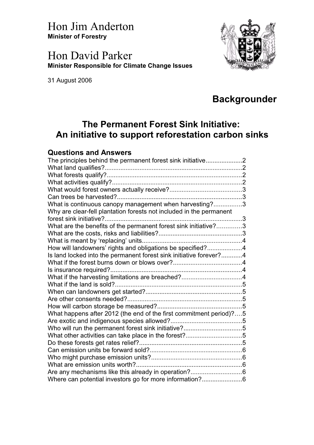 The Permanent Forest Sink Initiative: An Initiative To Support Reforestation Carbon Sinks