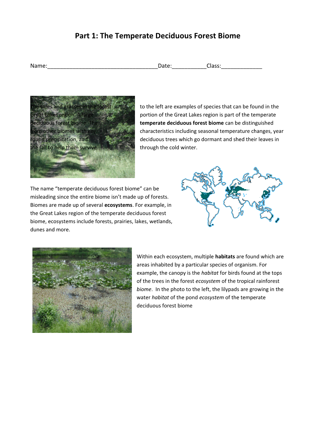 Part 1: the Temperate Deciduous Forest Biome