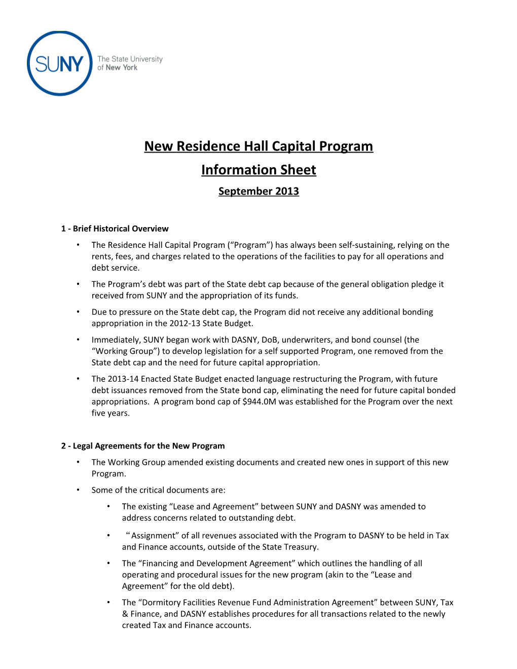 New Residence Hall Capital Program