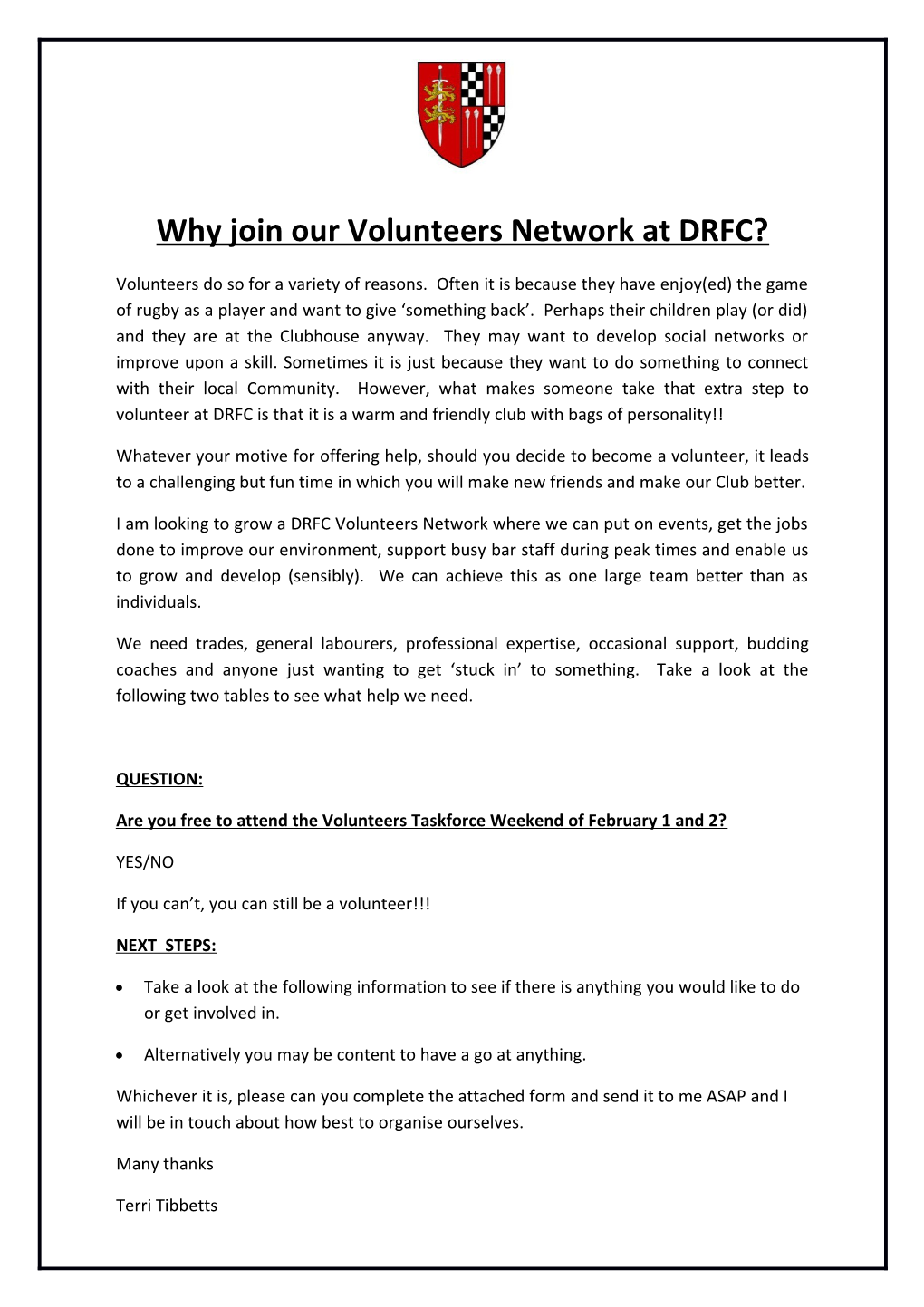 Whyjoin Our Volunteers Network at DRFC?