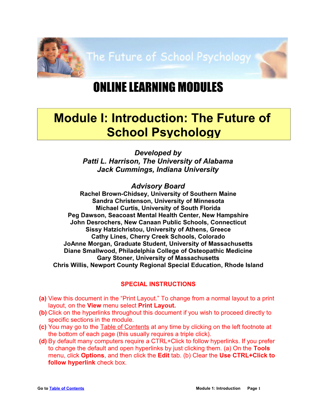 Module I: Introduction: the Future of School Psychology