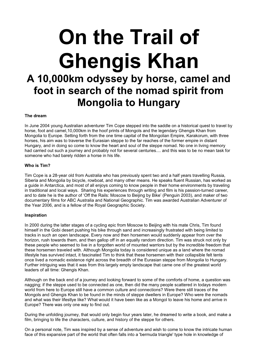 On the Trail of Ghengis Khan