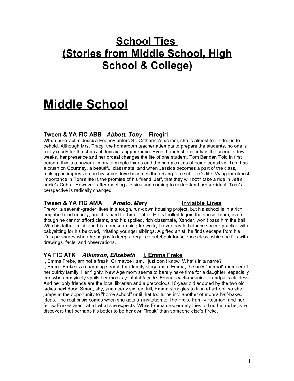 School Ties (Stories From Middle & High School & College)