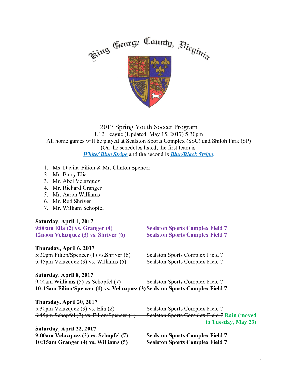 2017 Spring Youth Soccer Program