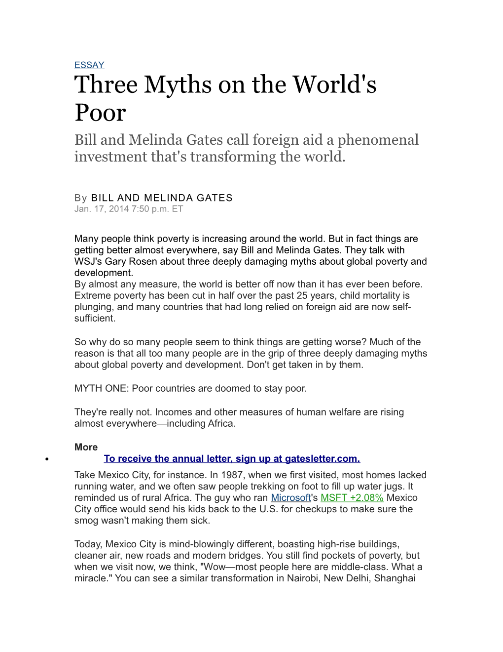 Three Myths on the World's Poor