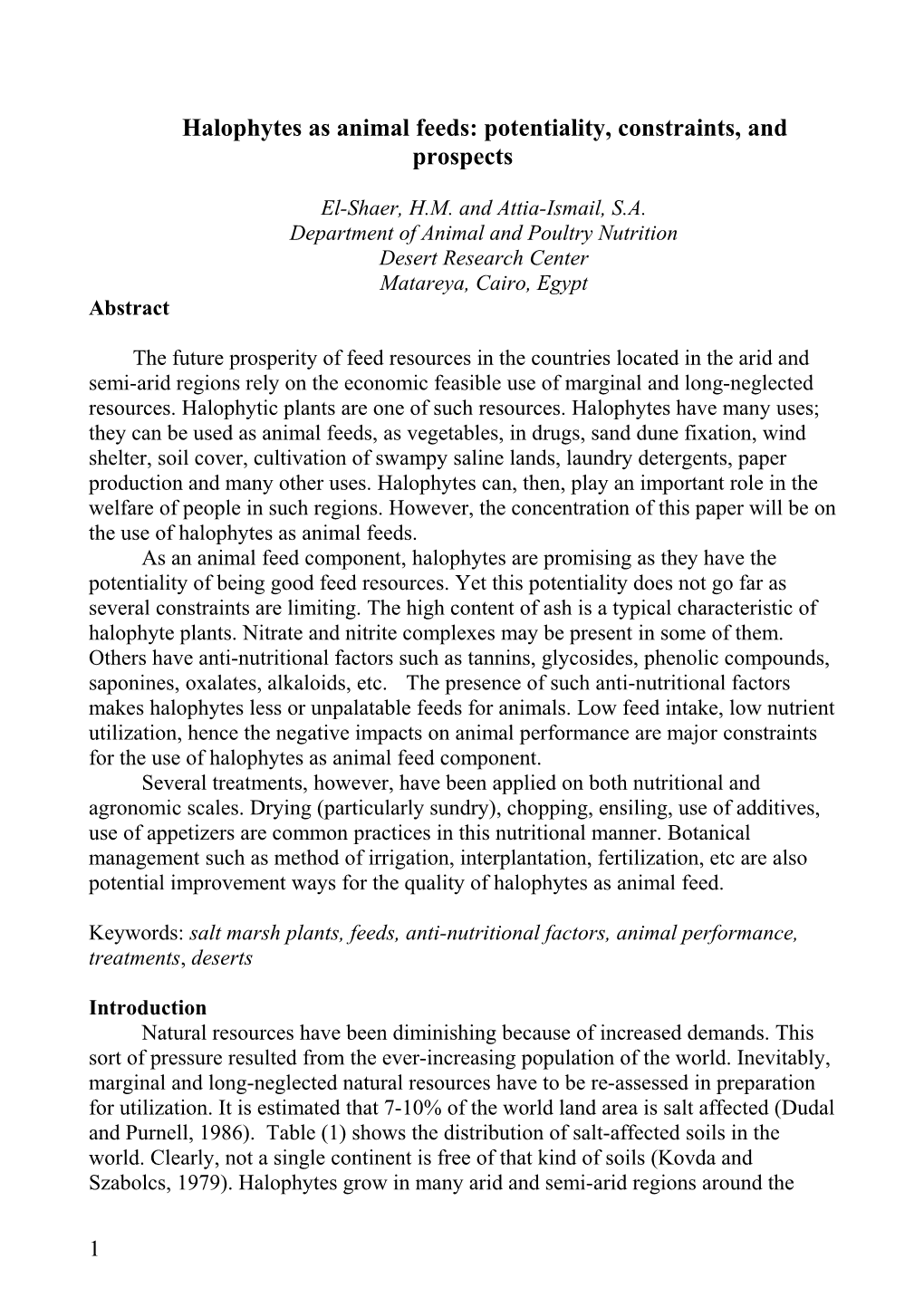 Halophytes As Animal Feeds: Potentiality, Constraints, and Prospects