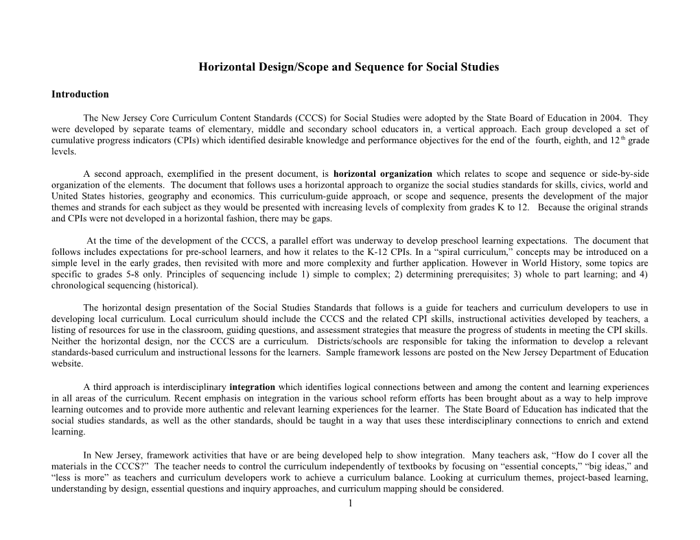 Horizontal Design/Scope and Sequence for Social Studies