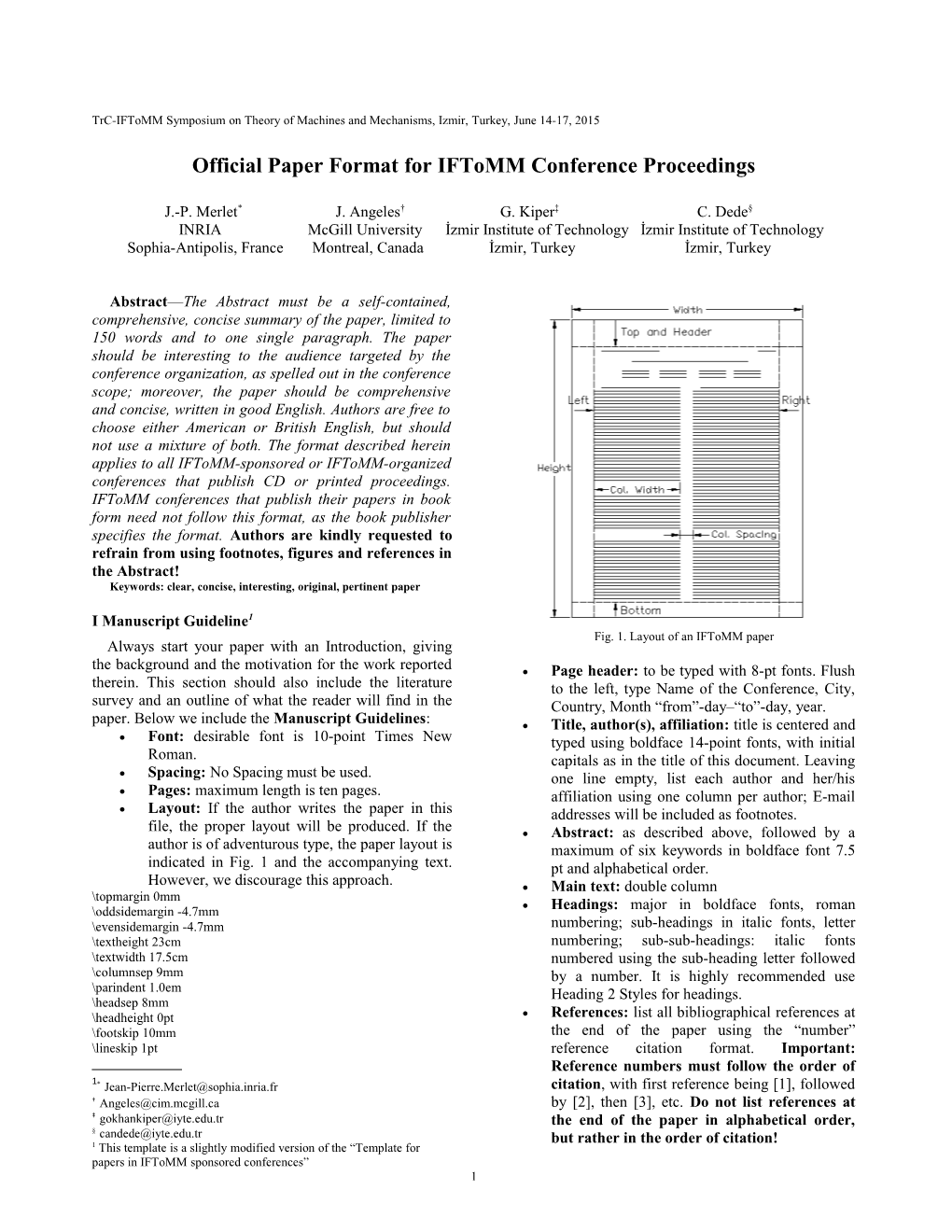 Official Paper Format for Iftomm Conference Proceedings