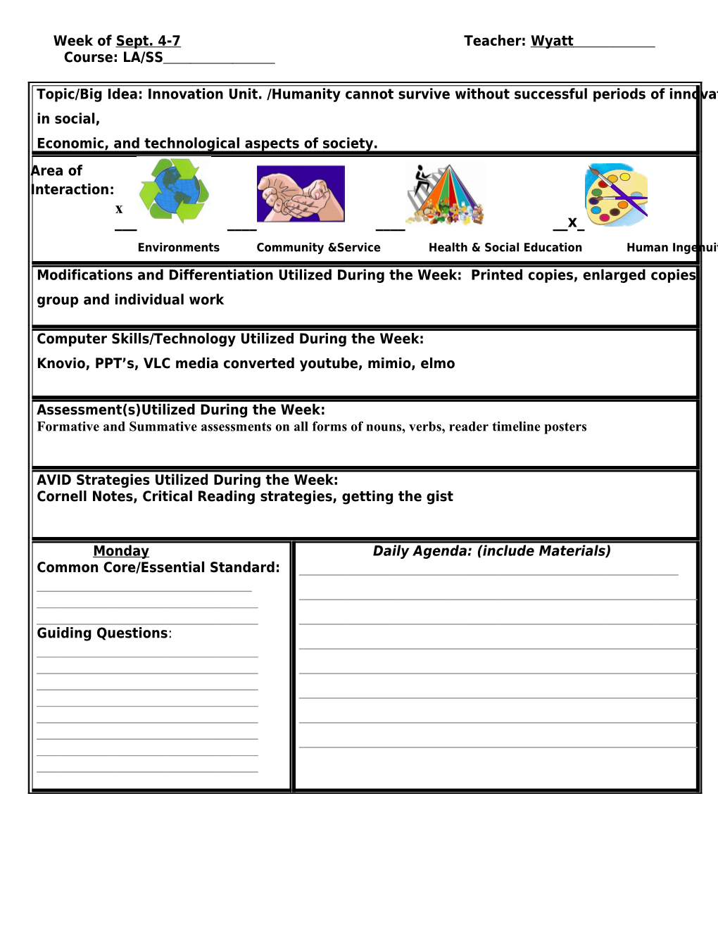 Reading Log Week