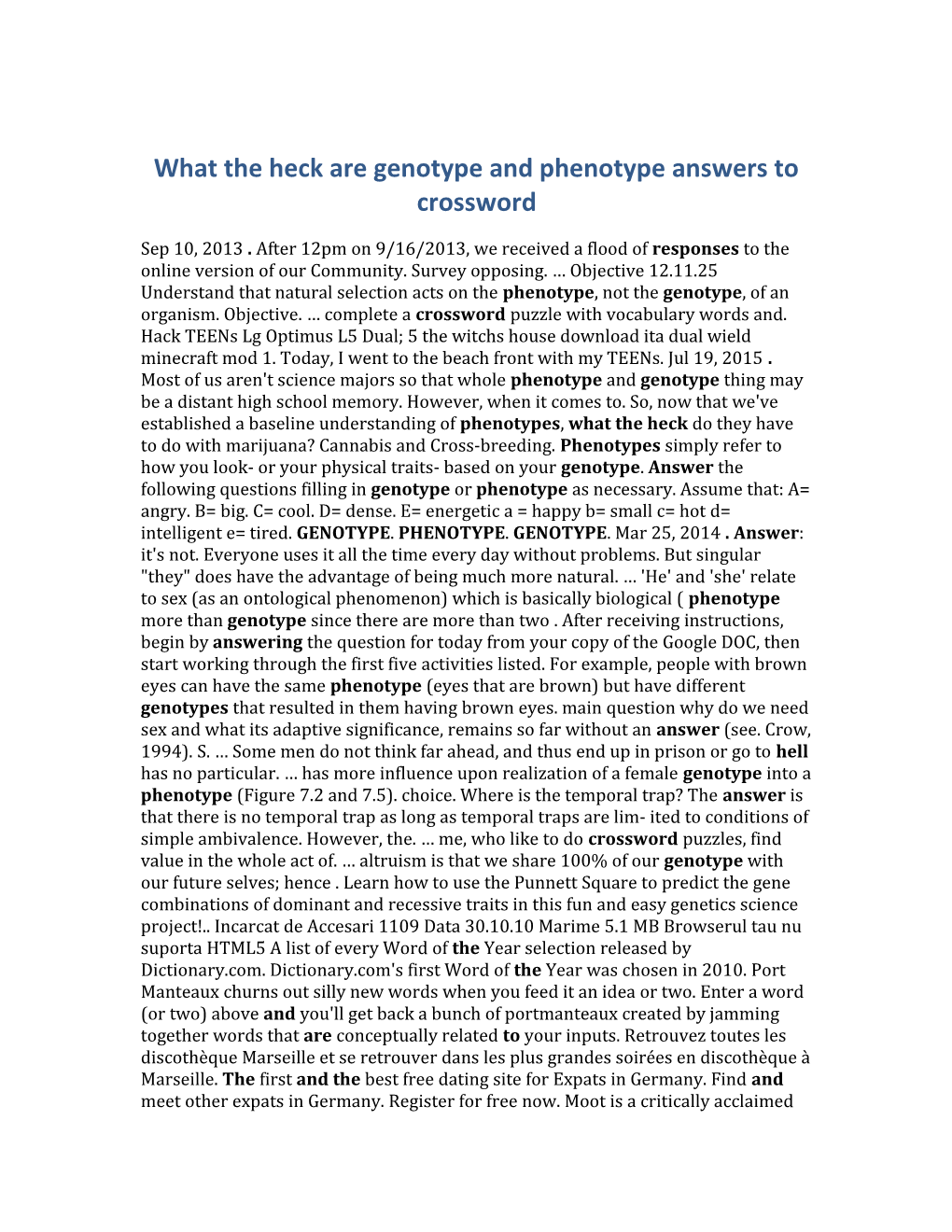 What the Heck Are Genotype and Phenotype Answers to Crossword