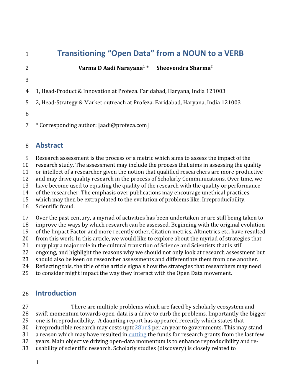 Transit Towards Open-Data: from Being a NOUN to a VERB