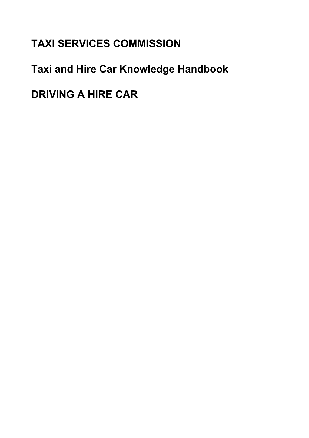 Knowledge Handbook - Driving a Hire Car