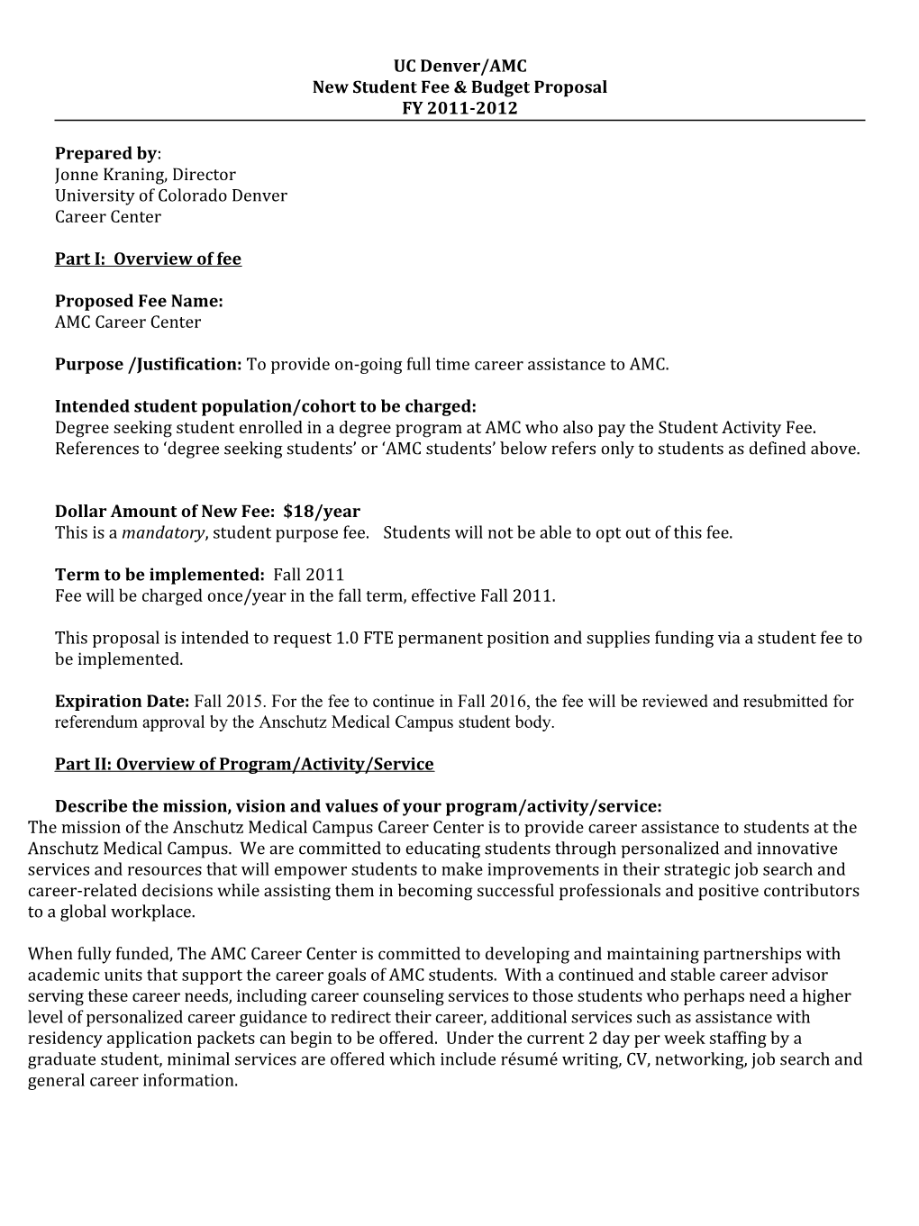 New Student Fee & Budget Proposal