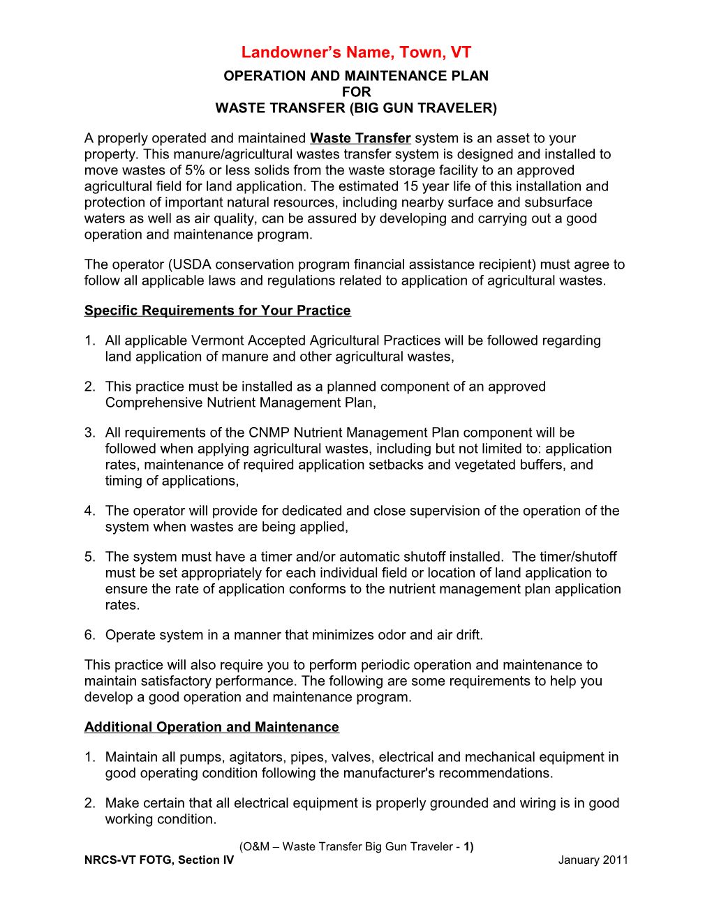 Operation and Maintenance Plan s1