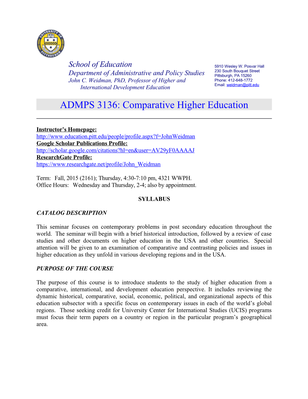 ADMPS 3136: Comparative Higher Education