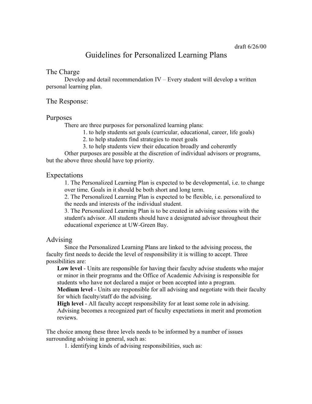 Guidelines for Personalized Learning Plans