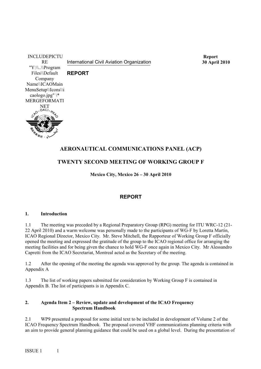 Aeronautical Communications Panel (Acp) s1