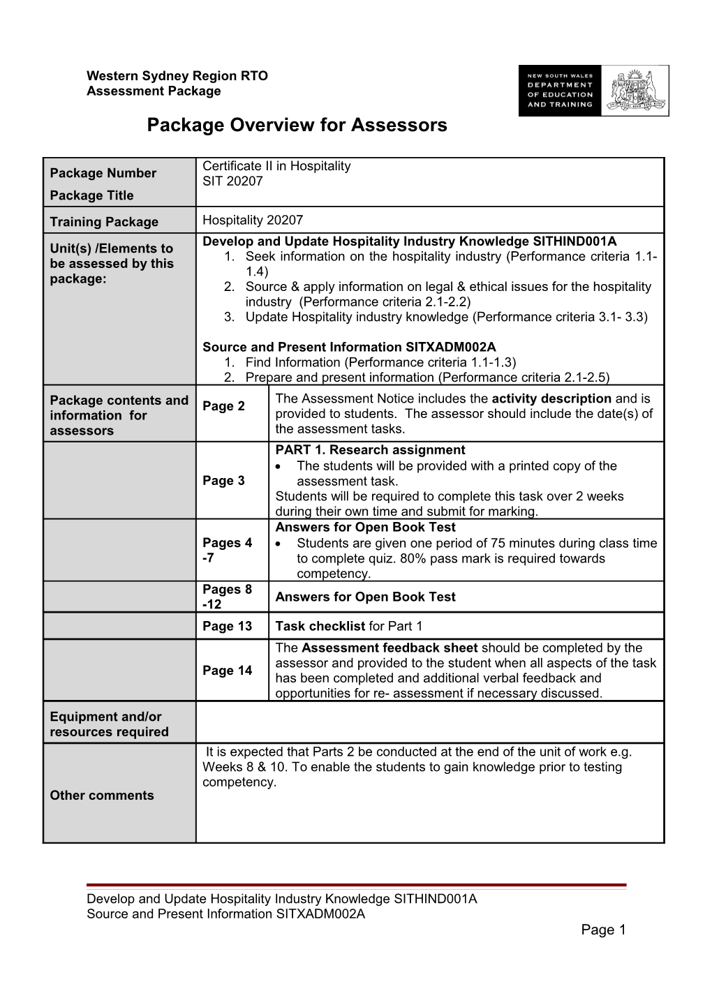 Package Overview for Assessors