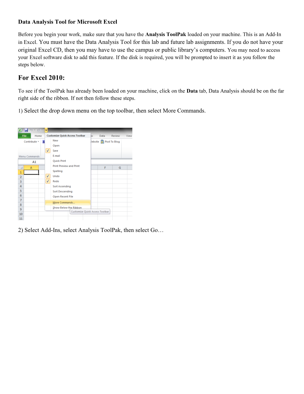 Data Analysis Tool for Microsoft Excel