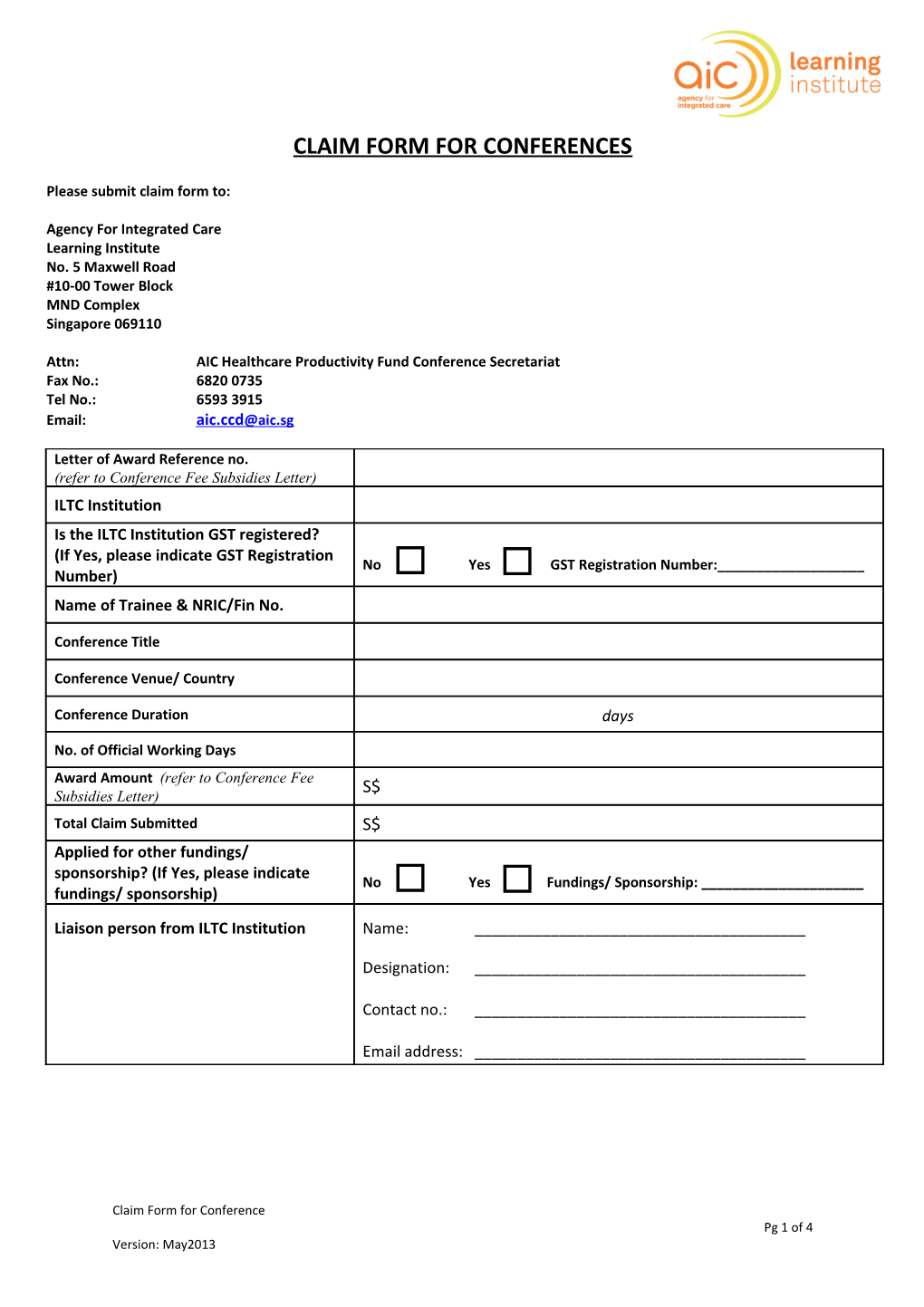 Claim Form for Conferences