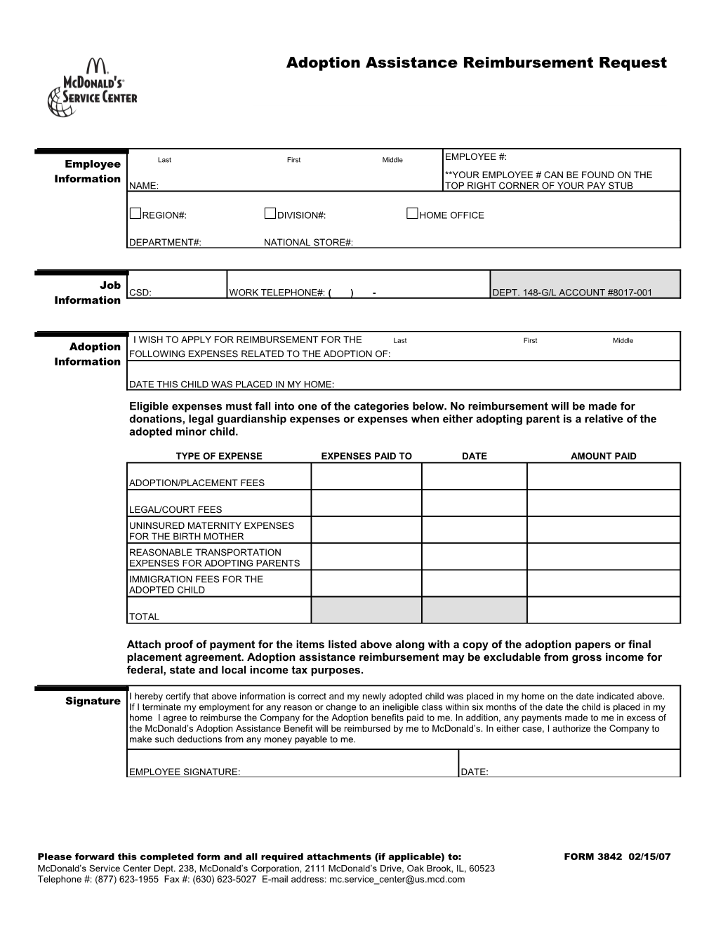 Please Forward This Completed Form and All Required Attachments (If Applicable) To: FORM