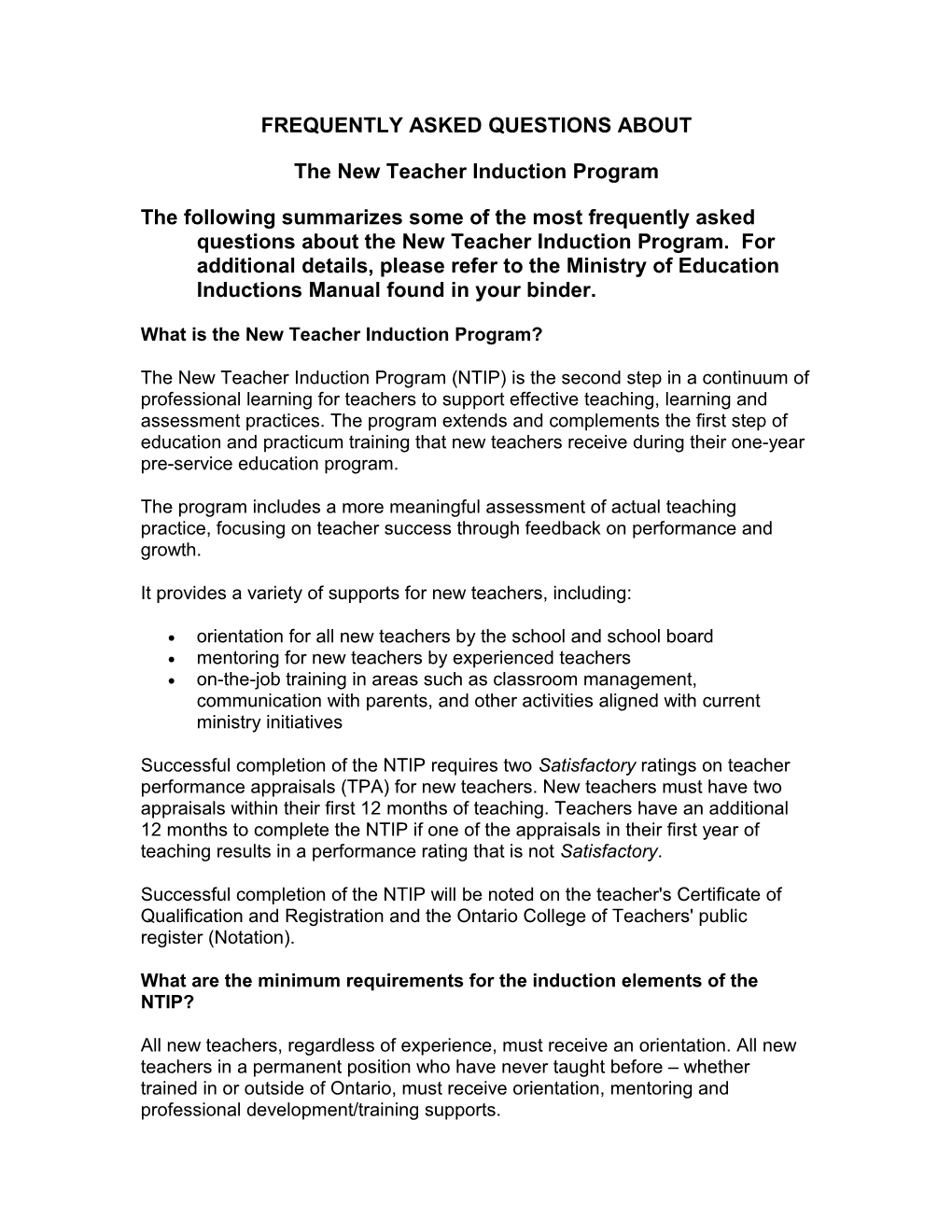 The New Teacher Induction Program