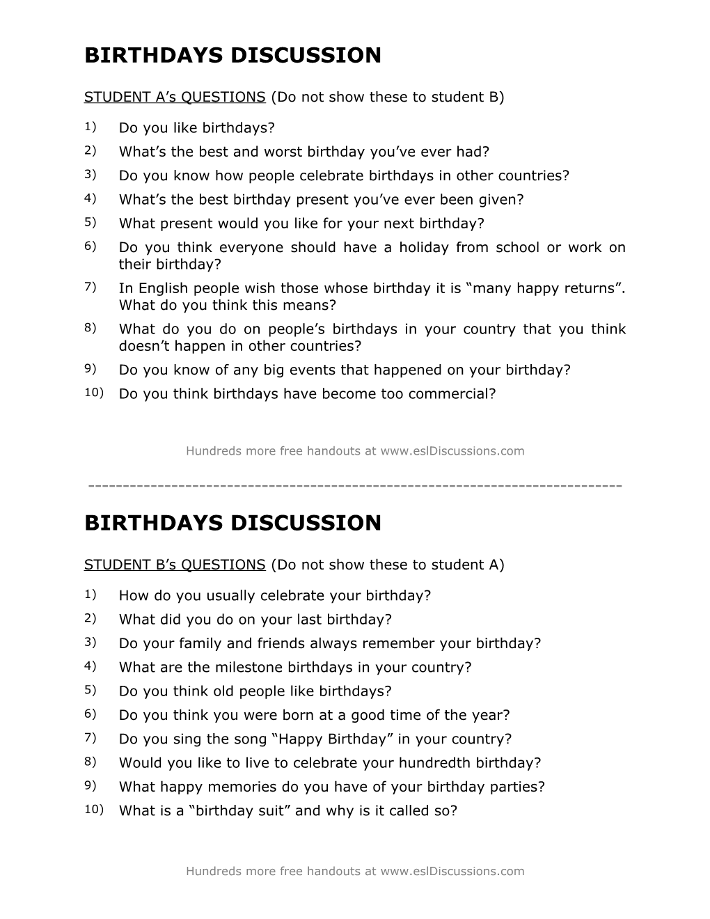 ESL Conversation Lesson on Birthdays