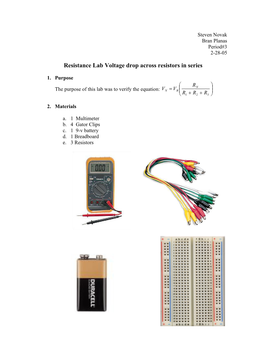 Resistance Lab Voltage Drop Across Resistors in Series