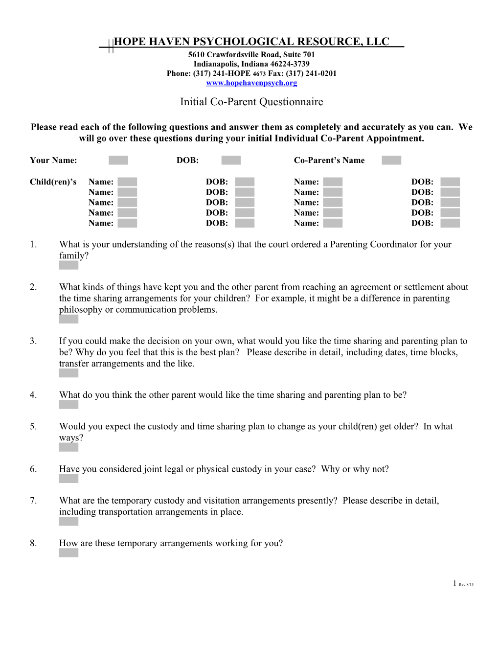 Initial Parent Questionnaire