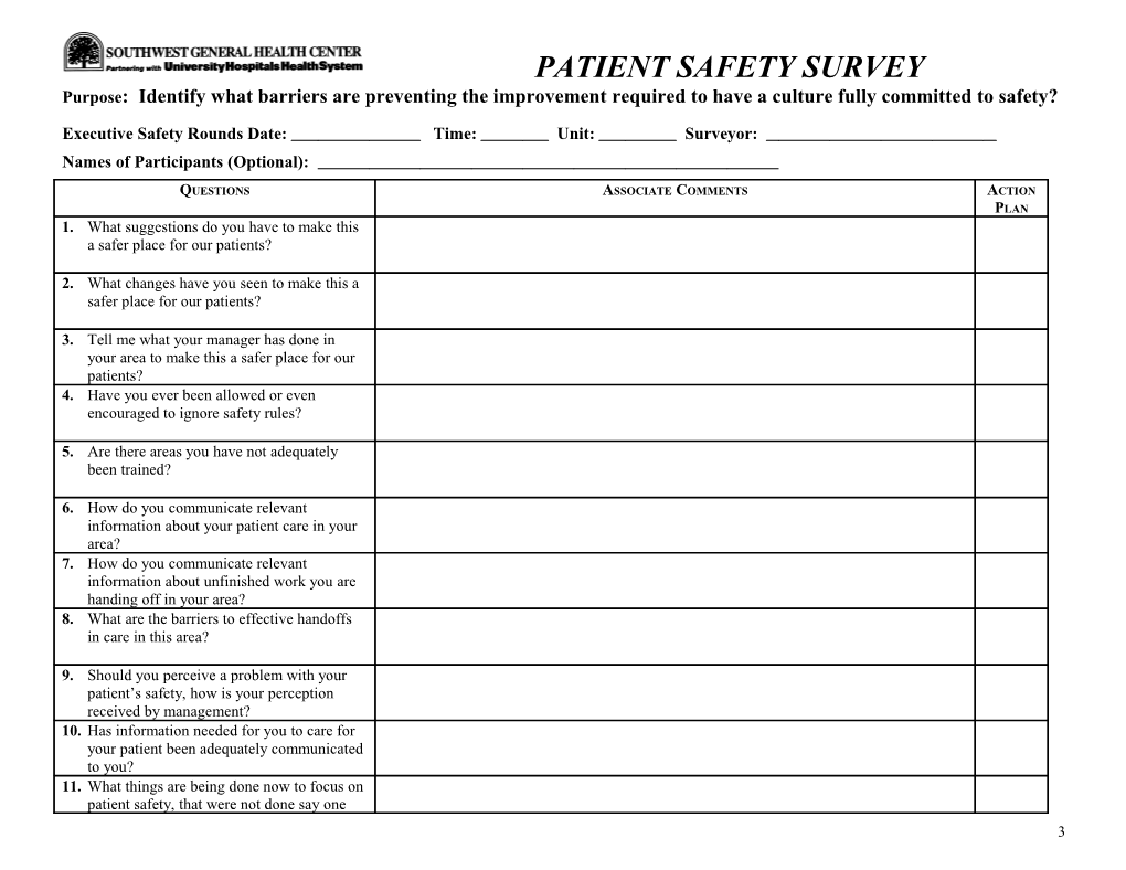 Patient Safety Survey