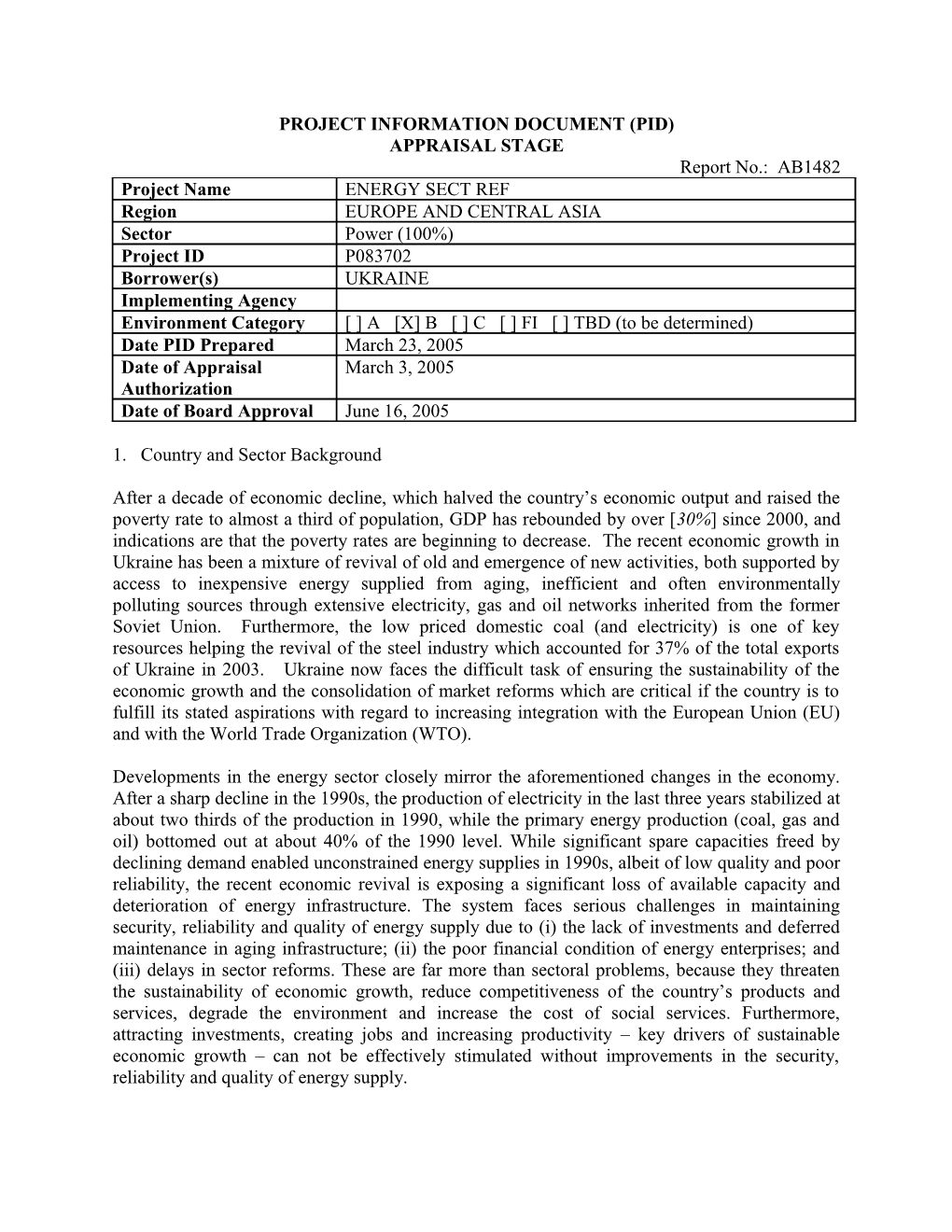 Project Information Document (Pid) s87