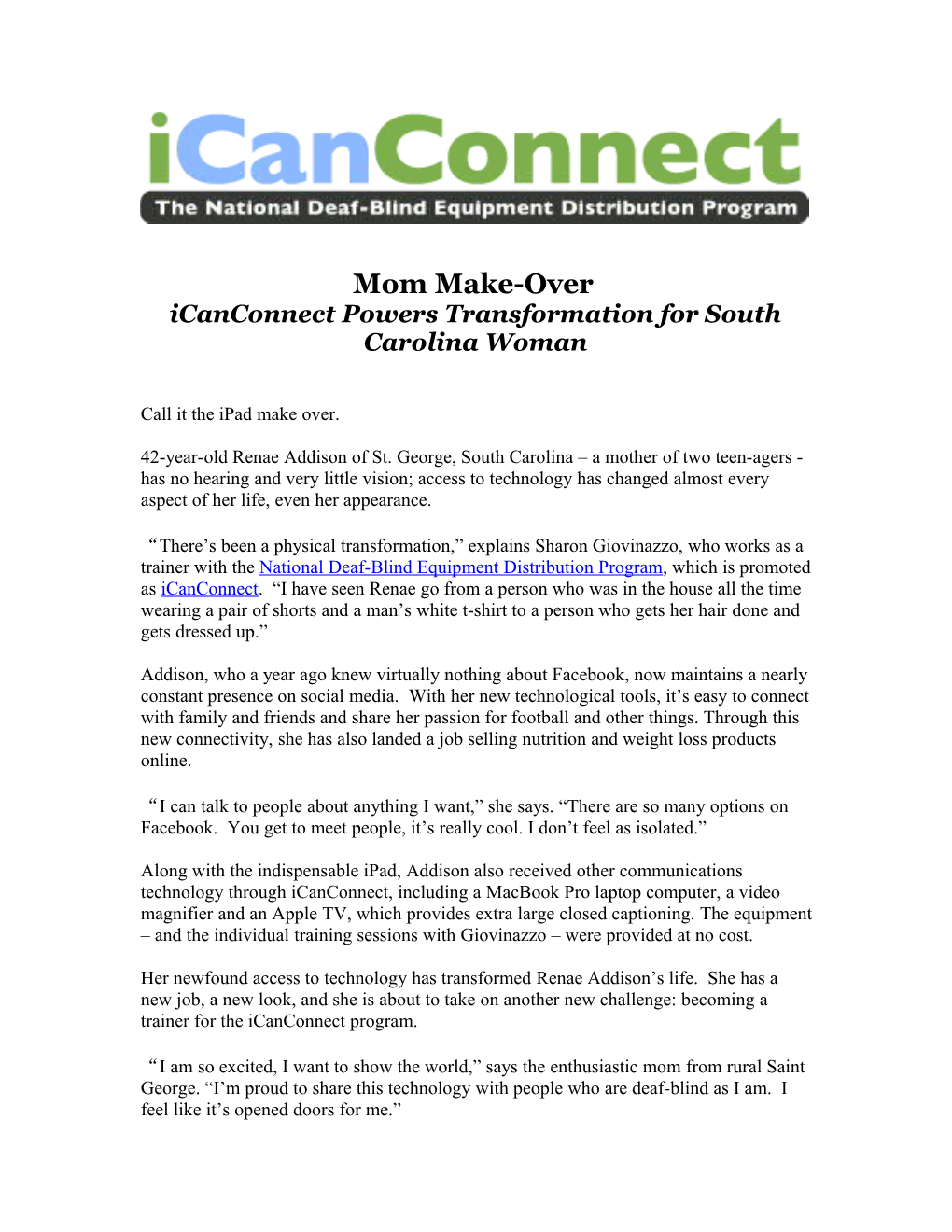 Icanconnect Powers Transformation for South Carolina Woman