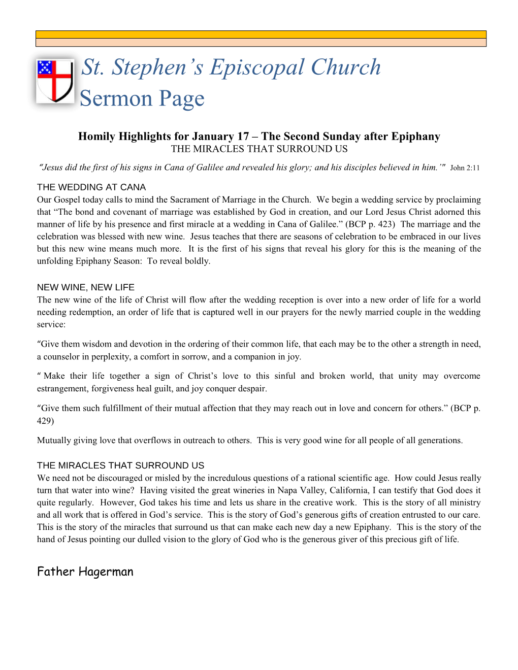 Homily Highlights for January 17 the Second Sunday After Epiphany