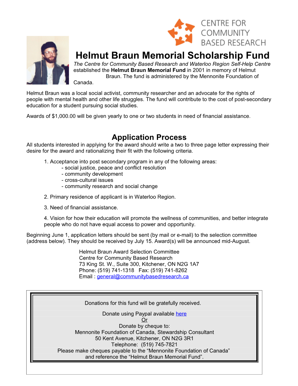 Helmut Braun Memorial Award