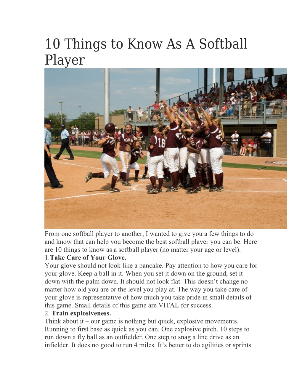 10 Things to Know As a Softball Player