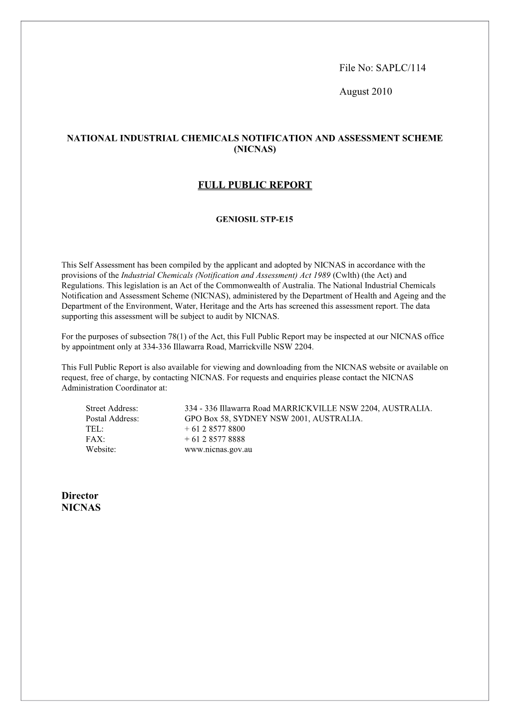 National Industrial Chemicals Notification and Assessment Scheme s44