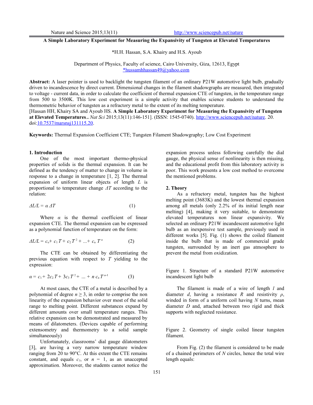 A Simple Laboratory Experiment for Measuring the Expansivity of Tungsten at Elevated