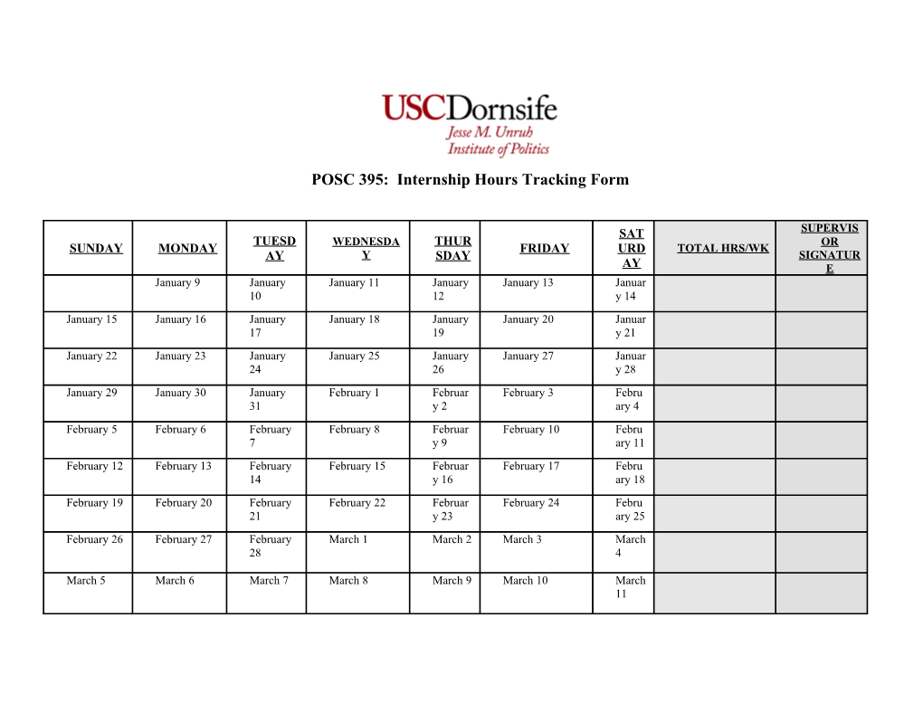 POSC 395: Internship Hours Tracking Form