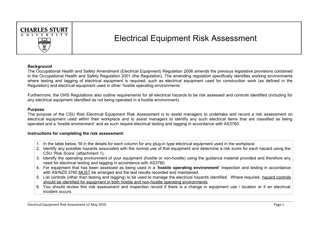 Instructions for Completing the Risk Assessment