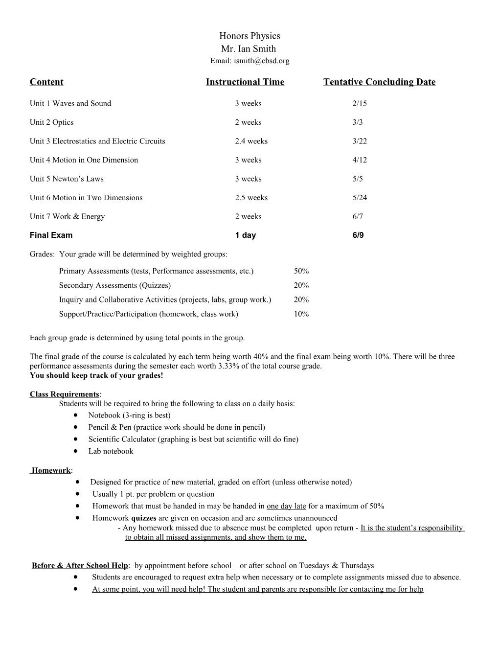 Contentinstructional Timetentative Concluding Date