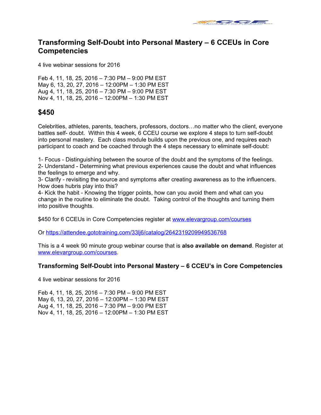 Transforming Self-Doubt Into Personal Mastery 6 Cceus in Core Competencies