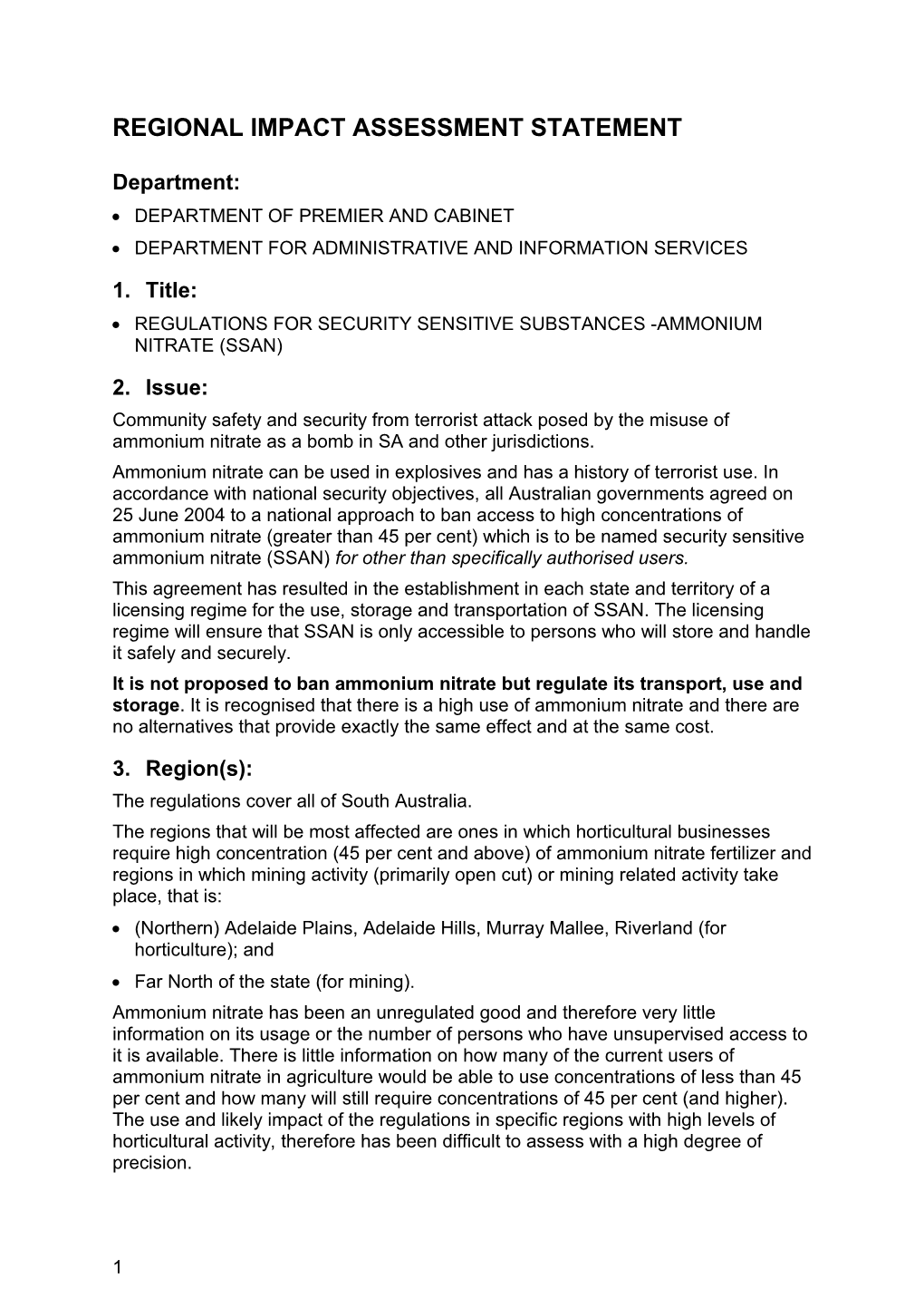 Regional Impact Assessment Statement