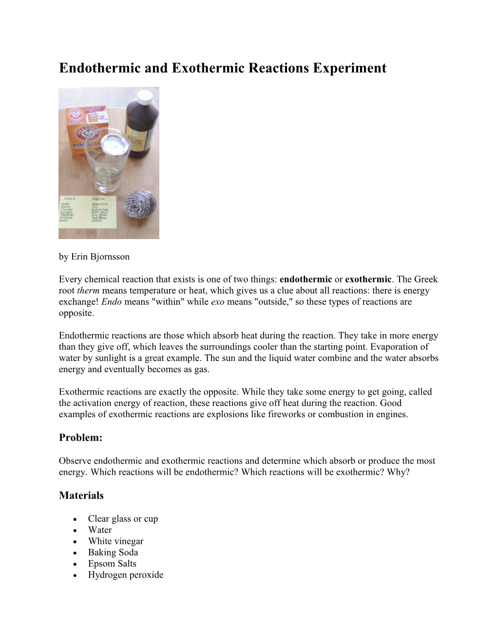 Endothermic and Exothermic Reactions Experiment