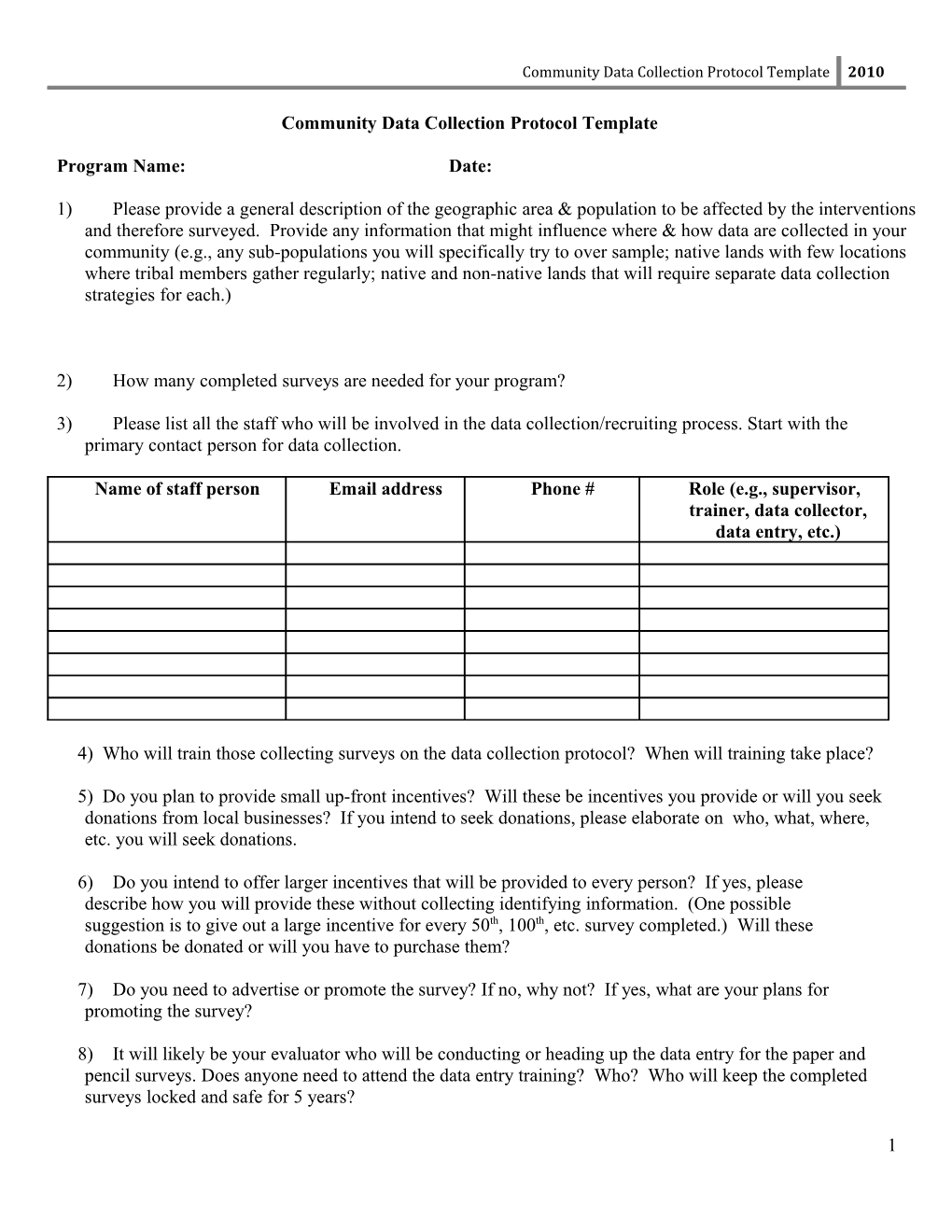 Community Data Collection Protocol Template