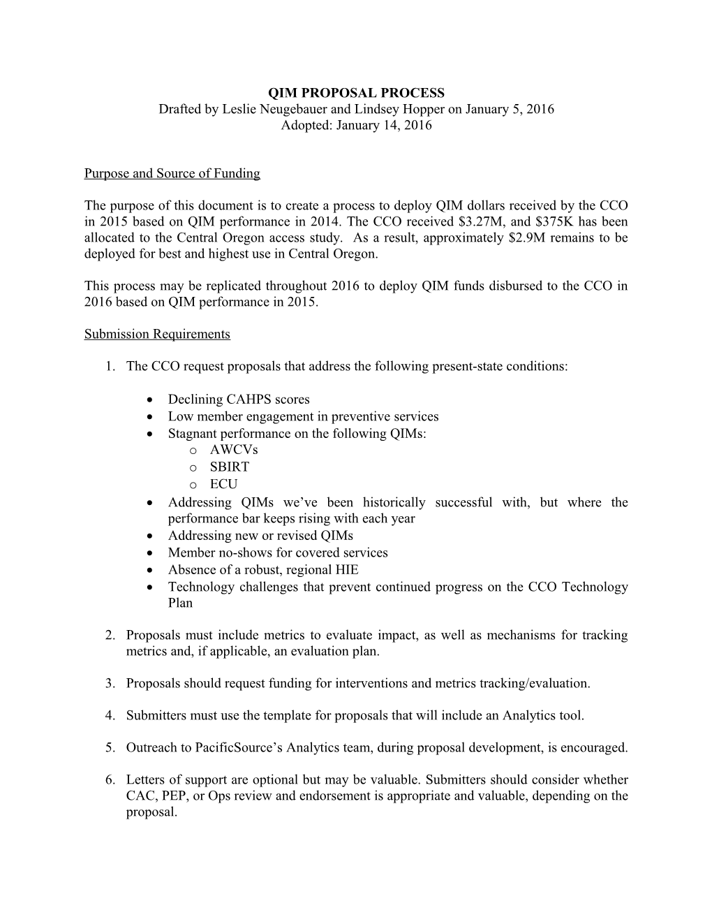 Qim Proposal Process