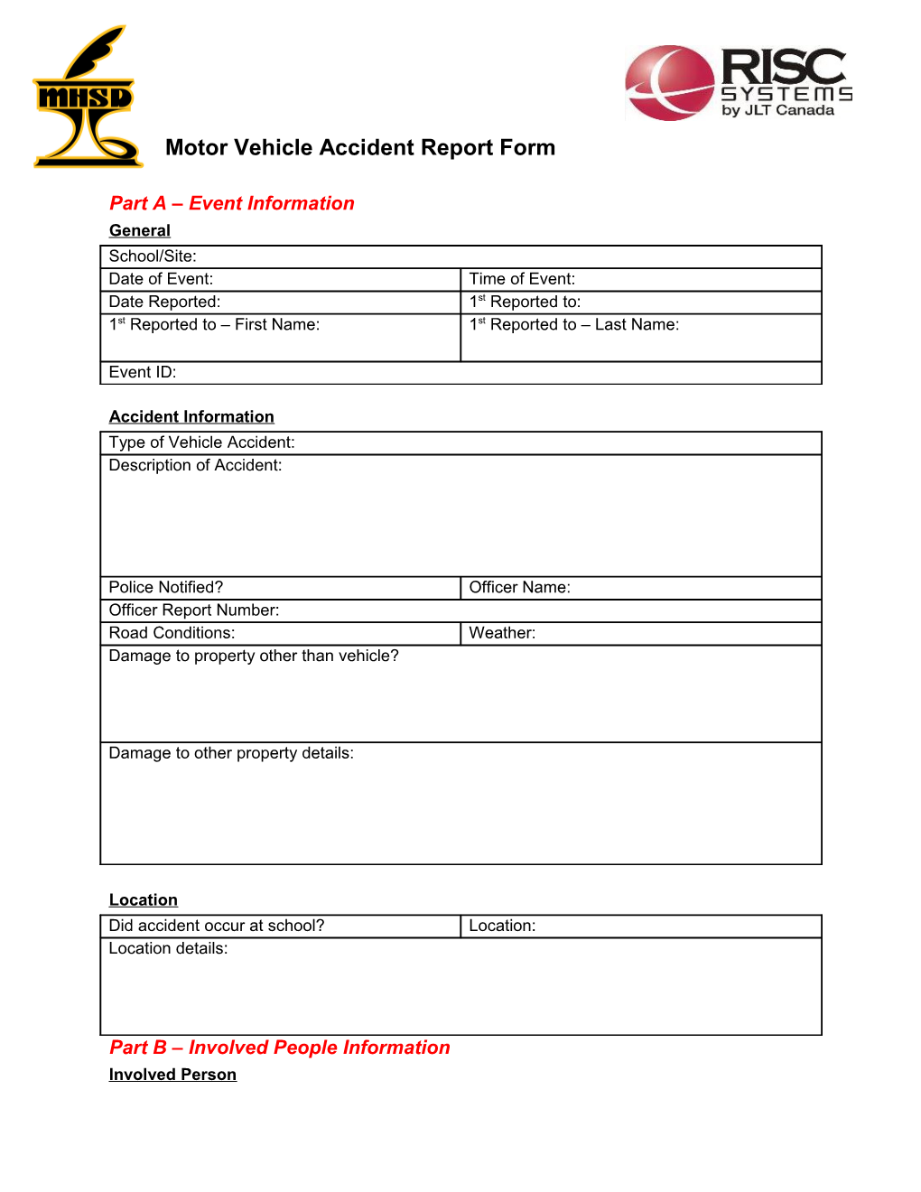 Motor Vehicle Accident Report Form